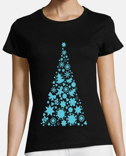 Tee-shirt Sapin de Noël ornements typiques bleu f