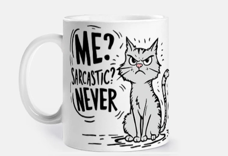Tazza Divertente In Ceramica 'Me? Sarcastic? Never!' 312 Ml, Decorata A Mano