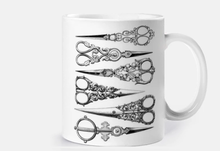 Tazza sarta vecchia forbici collezionista cucito personalizzabile tazza caffè tè latte