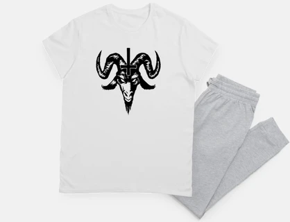 satanic goat head with cross (black