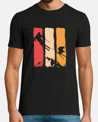 T-shirt sci d&#39;epoca sci estremo sciatore retrò montagne