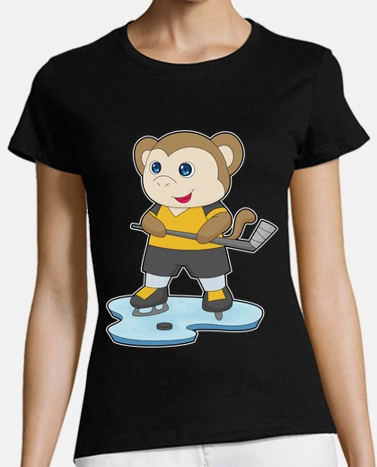 T-shirt scimmia hockey su ghiaccio bastone da h