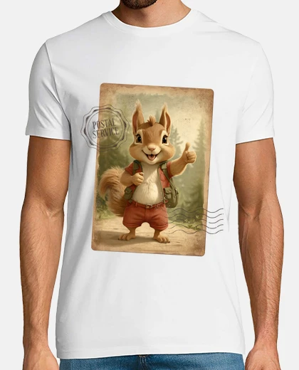 T-shirt scoiattolo vecchia cartolina vintage stop