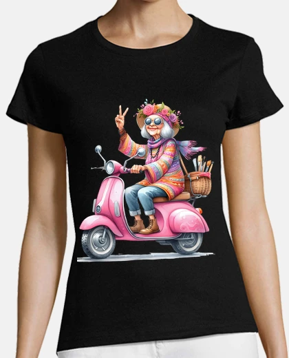 T-shirt scooter rosa hippie della nonna