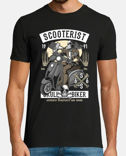 Tee-shirt scooterist skull motard