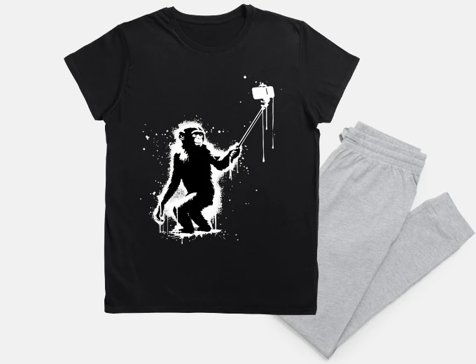 Pyjama Selfie Stick Monkey Monochromatic