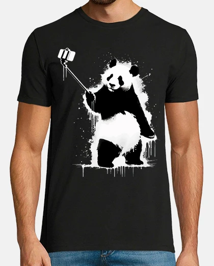 Tee-shirt selfie stick panda monochrome