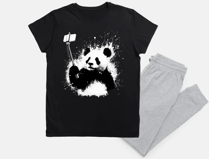 Pyjama Selfie Stick Panda Street Art