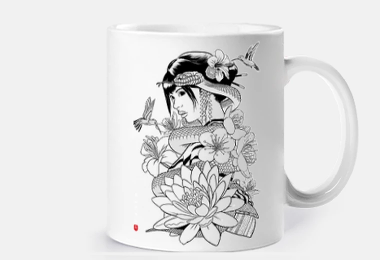 Tazza serpente e fiori con geisha