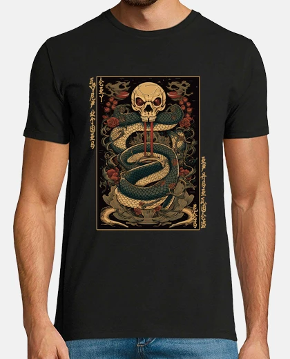 T-shirt serpente teschio in stile giapponese