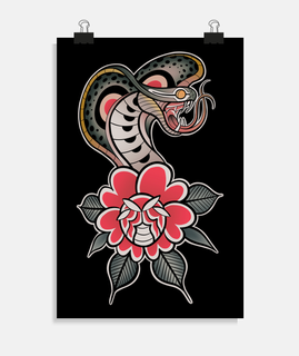 Póster serpiente estilo de tatuaje colorido tr