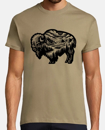 Tee-shirt silhouette de bison nature sauvage