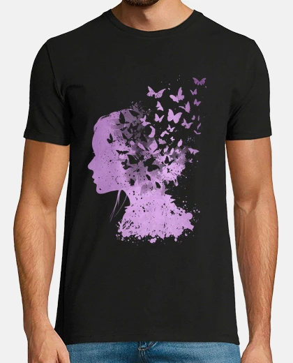 T-shirt silhouette di donna con farfalle volant