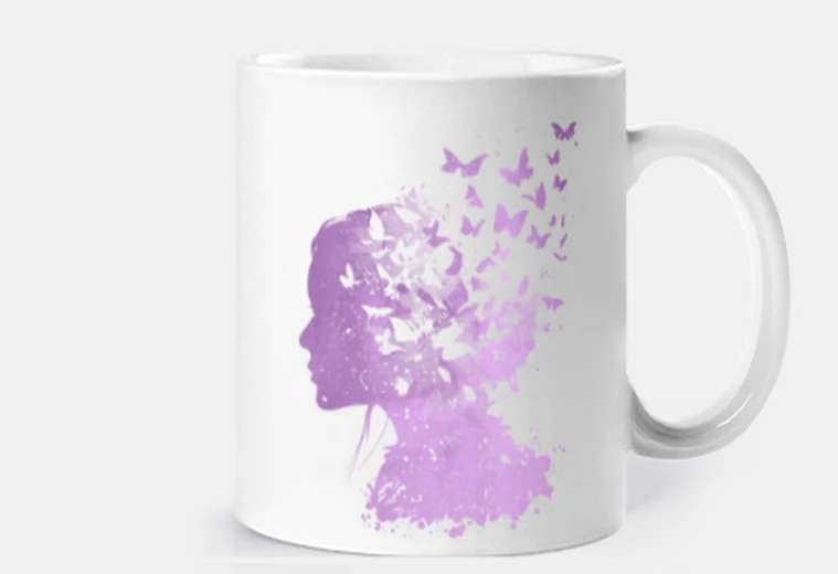 Tazza silhouette donna con volo di farfalle personalizzabile tazza caffè tè cacao infusione tisana