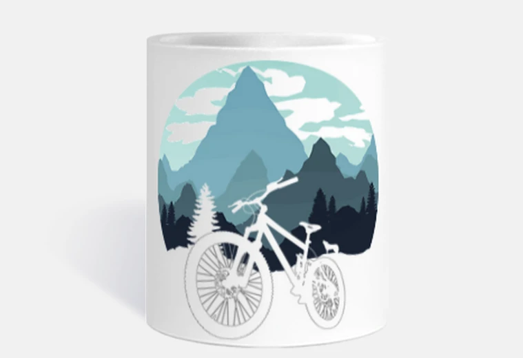 Cup silhouette mountain bike and wolf betwe