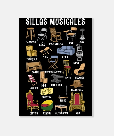 Lienzo Sillas Musicales Tipos de Música Rock Pop Flamenco