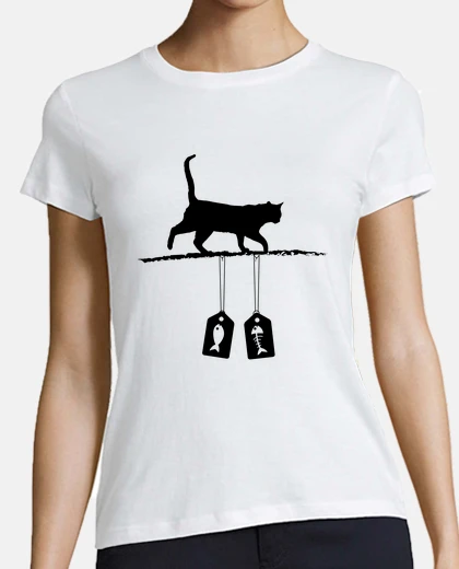 Playera silueta del gato - etiquetas de la venta de los pescados