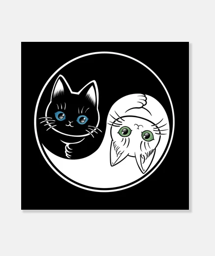 Stampa simpatico gatto bianco e nero yin yang