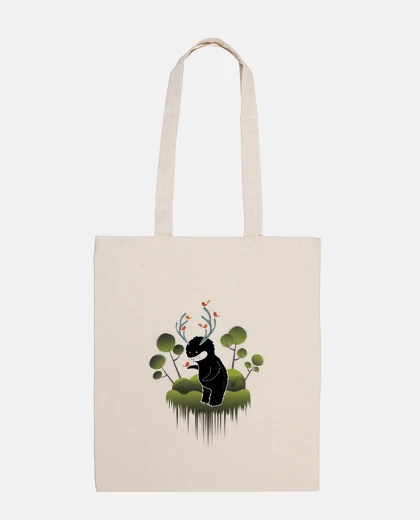 Bolsa simpatico monstruo del bosque con cuernos y animalitos -Bandolera 100% algodón