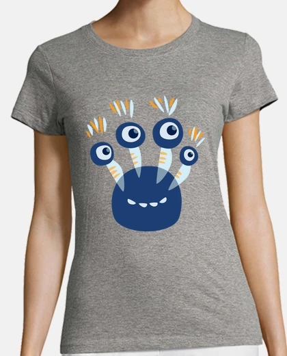 T-shirt simpatico mostro a quattro occhi blu
