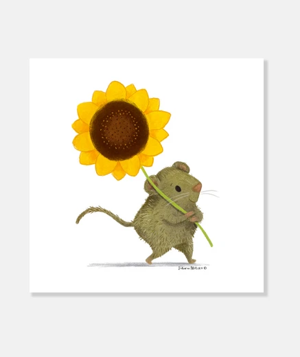 Stampa simpatico topo con girasole