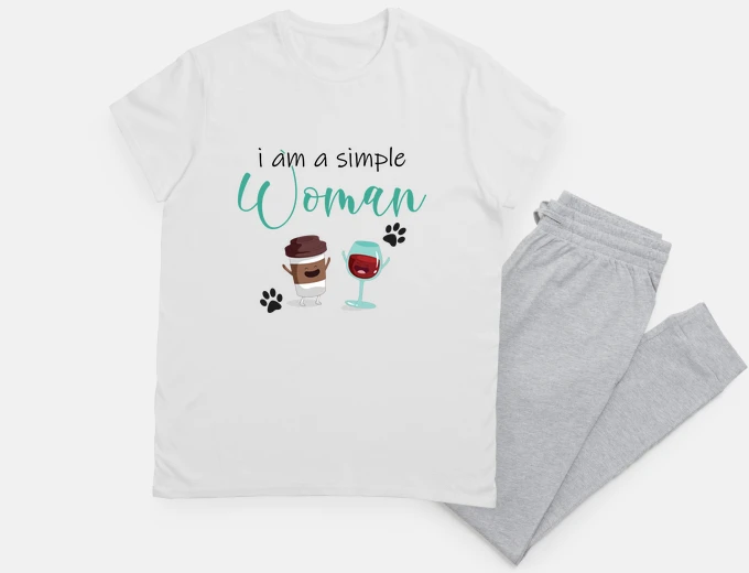 Pyjama simple woman coffee caffeine wine