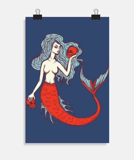 Poster sirème qui tient des têtes de morts gothique grunge  poster décoration 