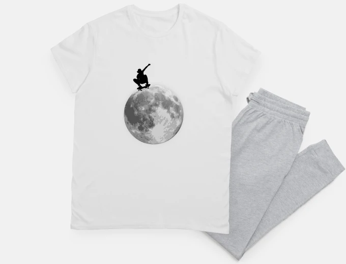 Pyjama skateboarding on the moon