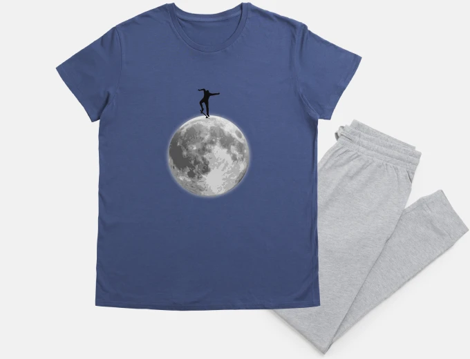 Pyjama skateboarding on the moon