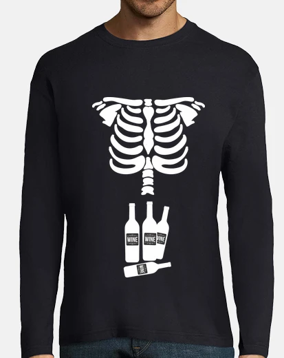 Camiseta Skeleton drink wine - M/L chico
