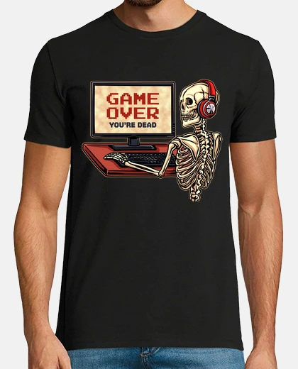 Playera skeleton gamer game over gaming arcade