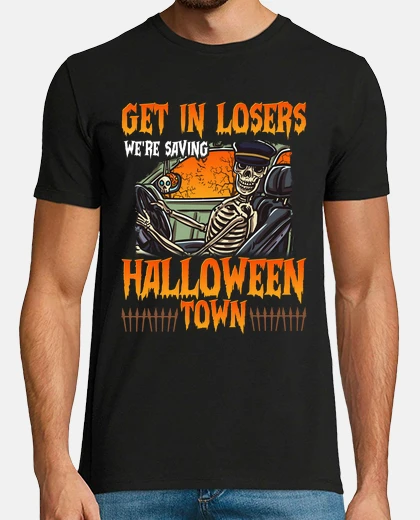 T-shirt skeleton taxi driver get in losers halloween town taxi
