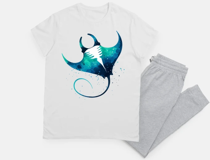 Pajama Sketchy Manta Ray Watercolor