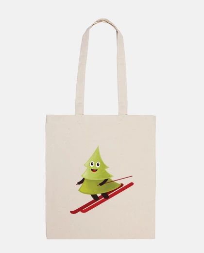 Bag skiing happy pine tree tote bag