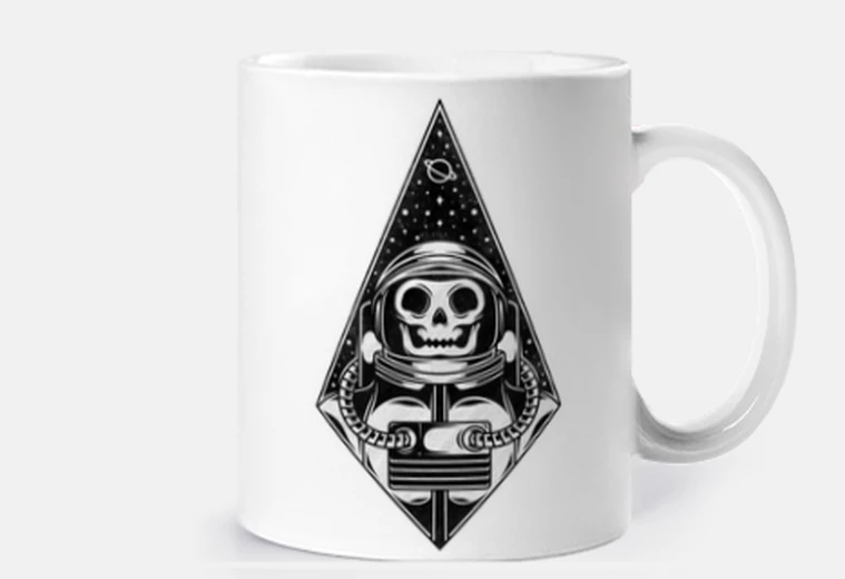Mug skull astronaute work noir art de tatou