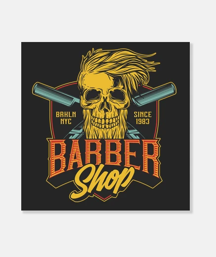 Tableau skull barbier classique vintage style rétro barbier salon de coiffure