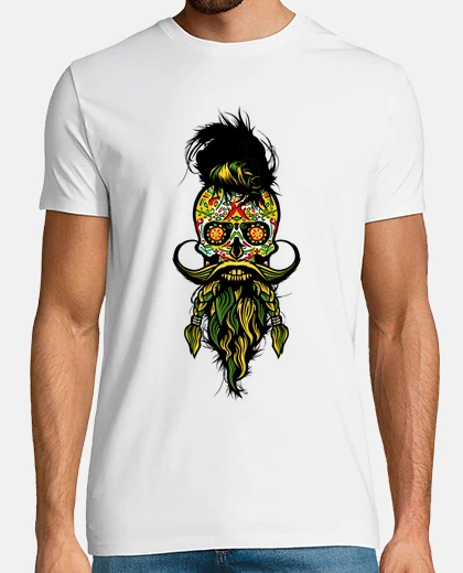T-shirt skull barbuto skull hipster messicano
