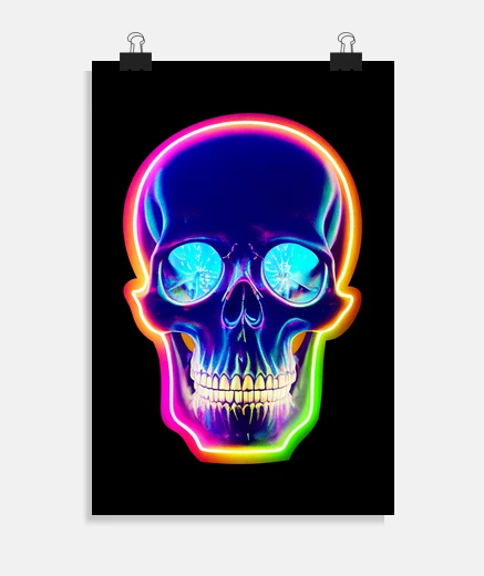 Poster skull cibernetico al neon