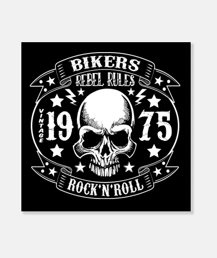 Tableau skull motards rétro 1975 motards vintage crânes de rockabilly