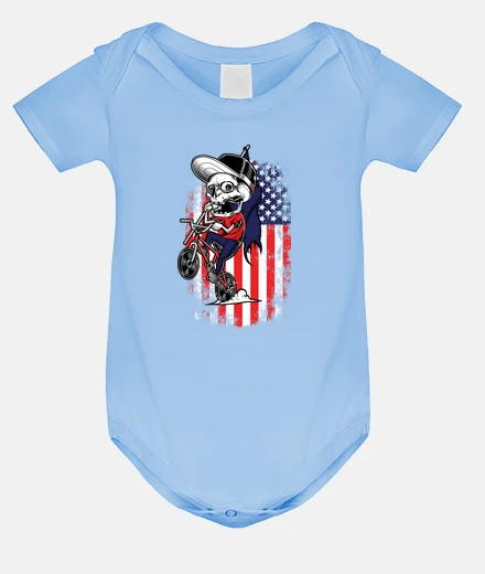 Kids skull riding bmx bike usa american flag
