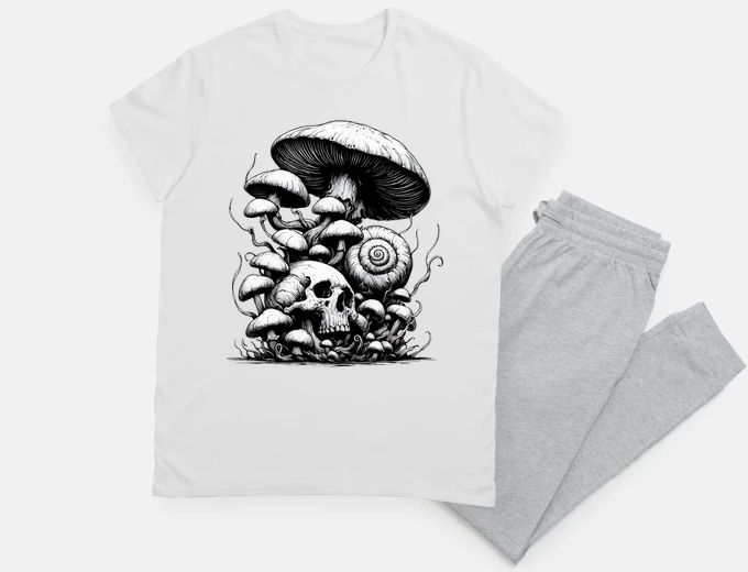 Pyjama Skull Snail Shell Overgrown Mushrooms