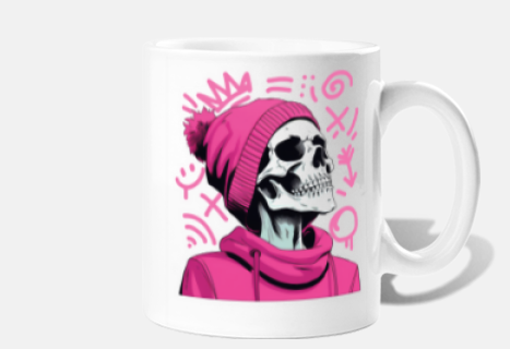skull with a hat and sweet customizable coffee cup