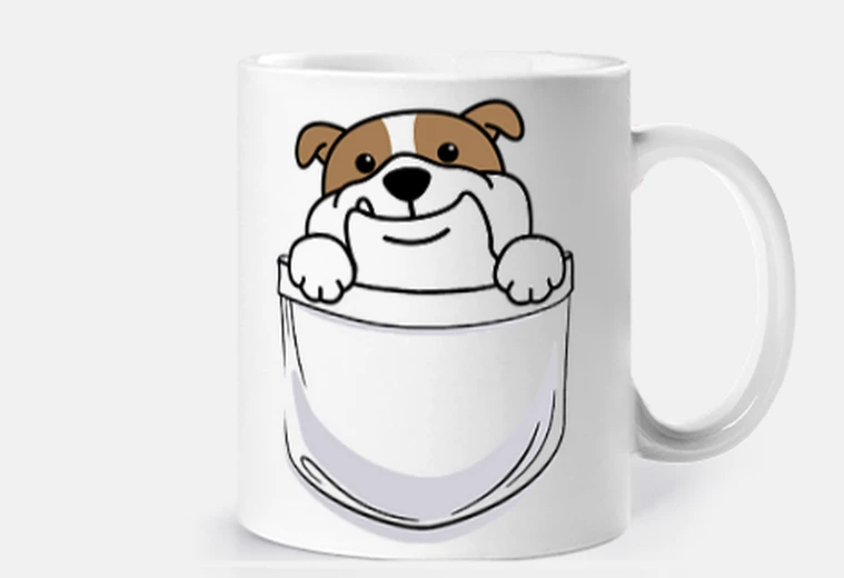 Cup small bulldog dog in the pocket