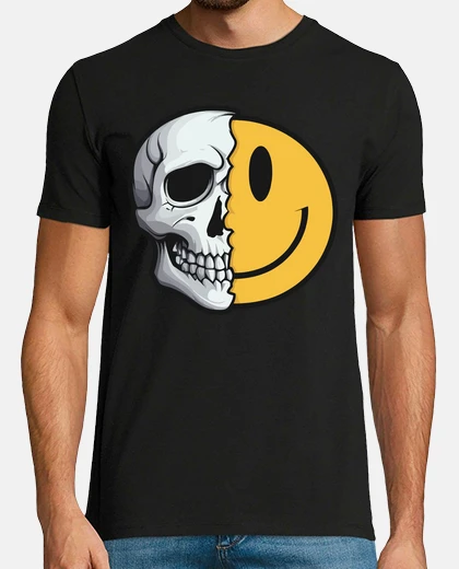 Tee-shirt smiley sourire joie tete de mort