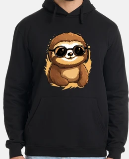 smiling brown sloth with dark rimmed