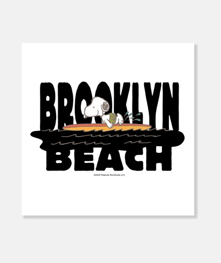 Stampa Snoopy surf a Brooklyn beach 1 nero