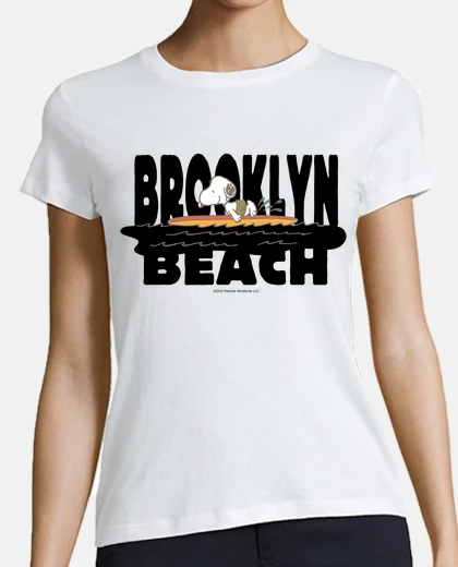 T-shirt Snoopy surf a Brooklyn beach 1 nero