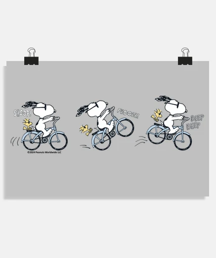 Póster Snoopy Woodstock Biking