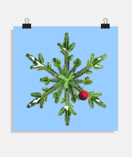 Poster Snowy Pine Snowflake Christmas