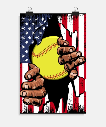 Poster softball baseball american flag
